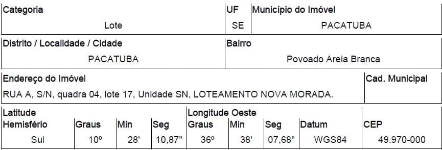 PACATUBA - POVOADO AREIA BRANCA