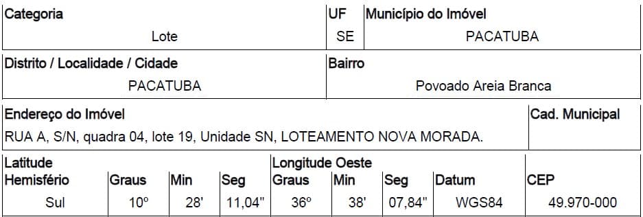 PACATUBA - POVOADO AREIA BRANCA